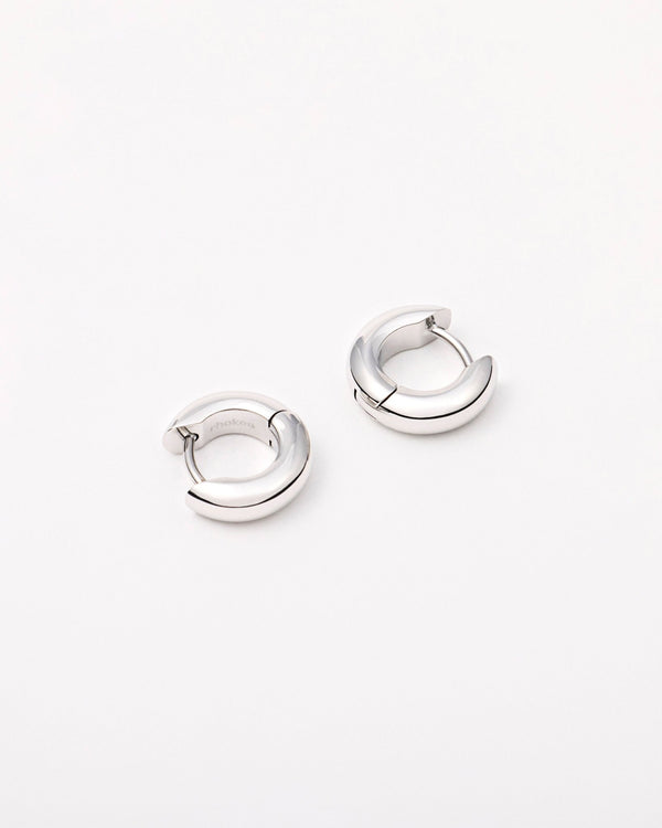 Small Bold Huggie Hoops in Silver — titanium — rhokea