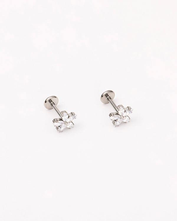 Flower Flat Back Studs in Silver — titanium — rhokea