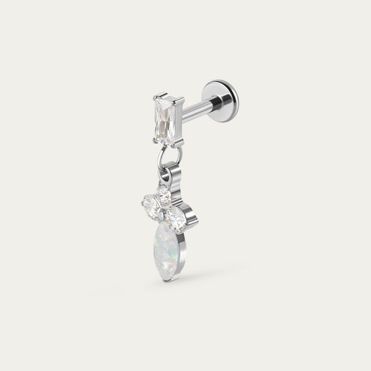 Opal Baguette Drop Stud in Silver — titanium — Rhokea
