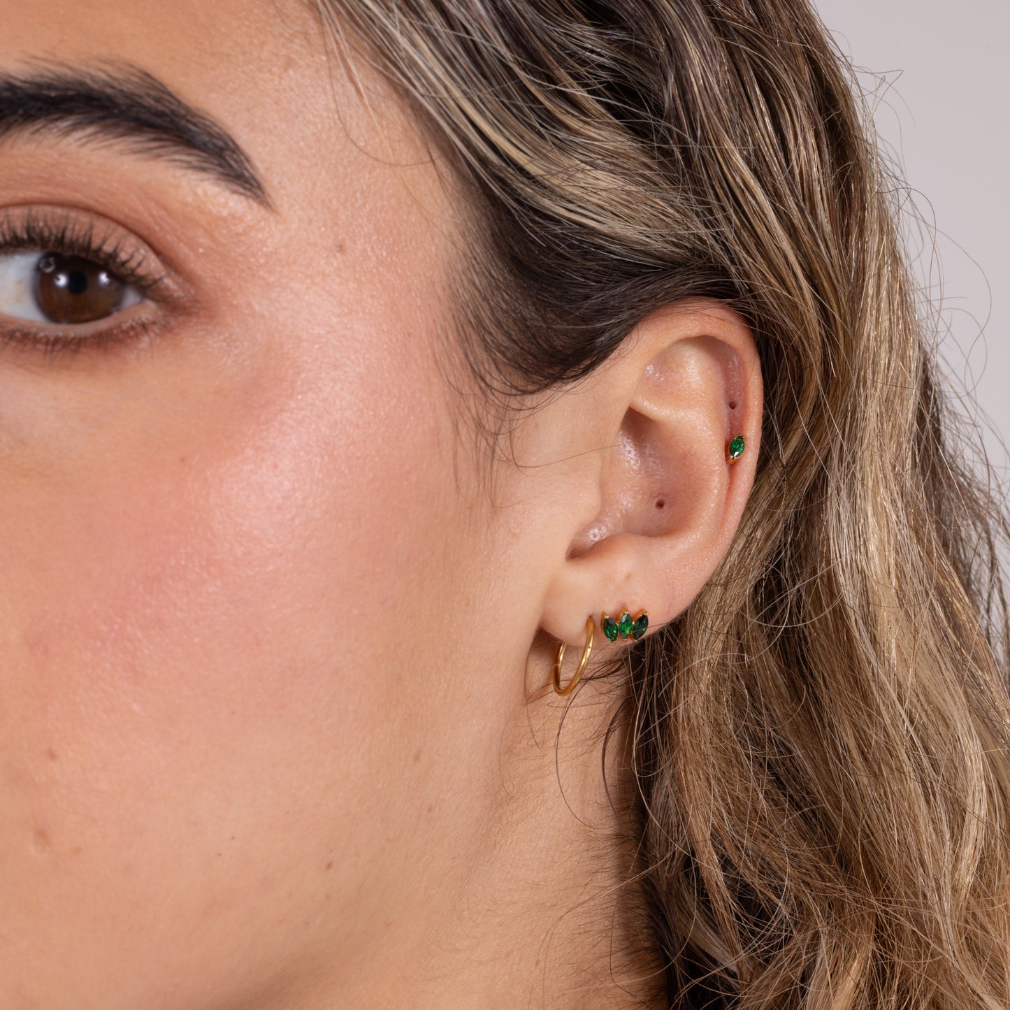 Emerald Trinity Marquise Stud in Gold