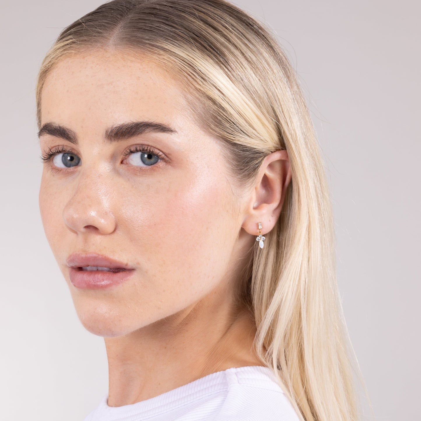 Opal Baguette Drop Stud in Gold
