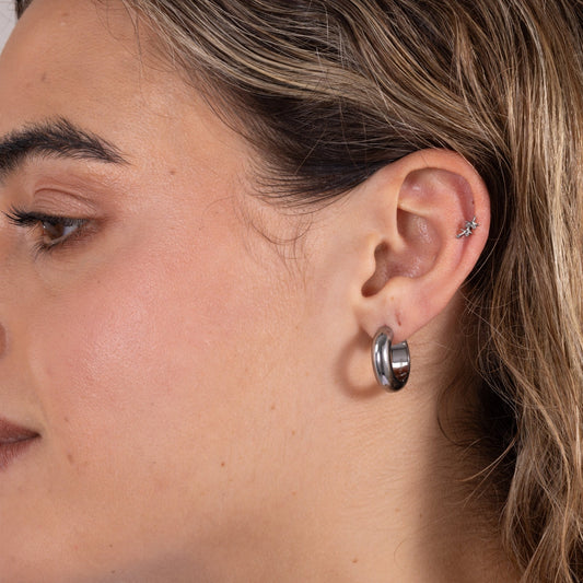 Botanic Leaf Stud in Silver — titanium — Rhokea