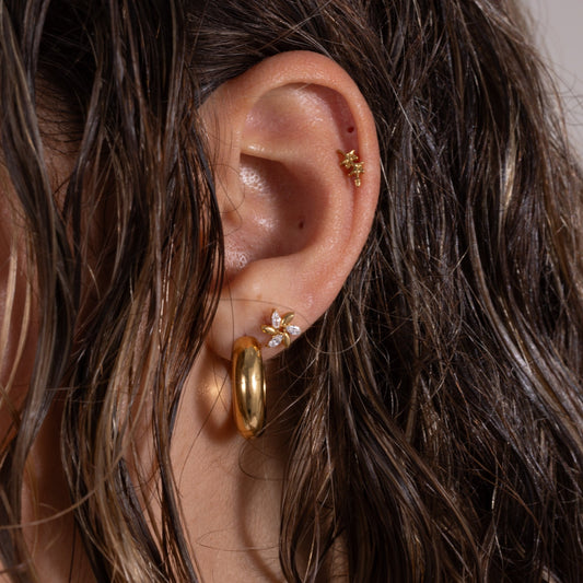 Botanic Leaf Stud in Gold — titanium — Rhokea