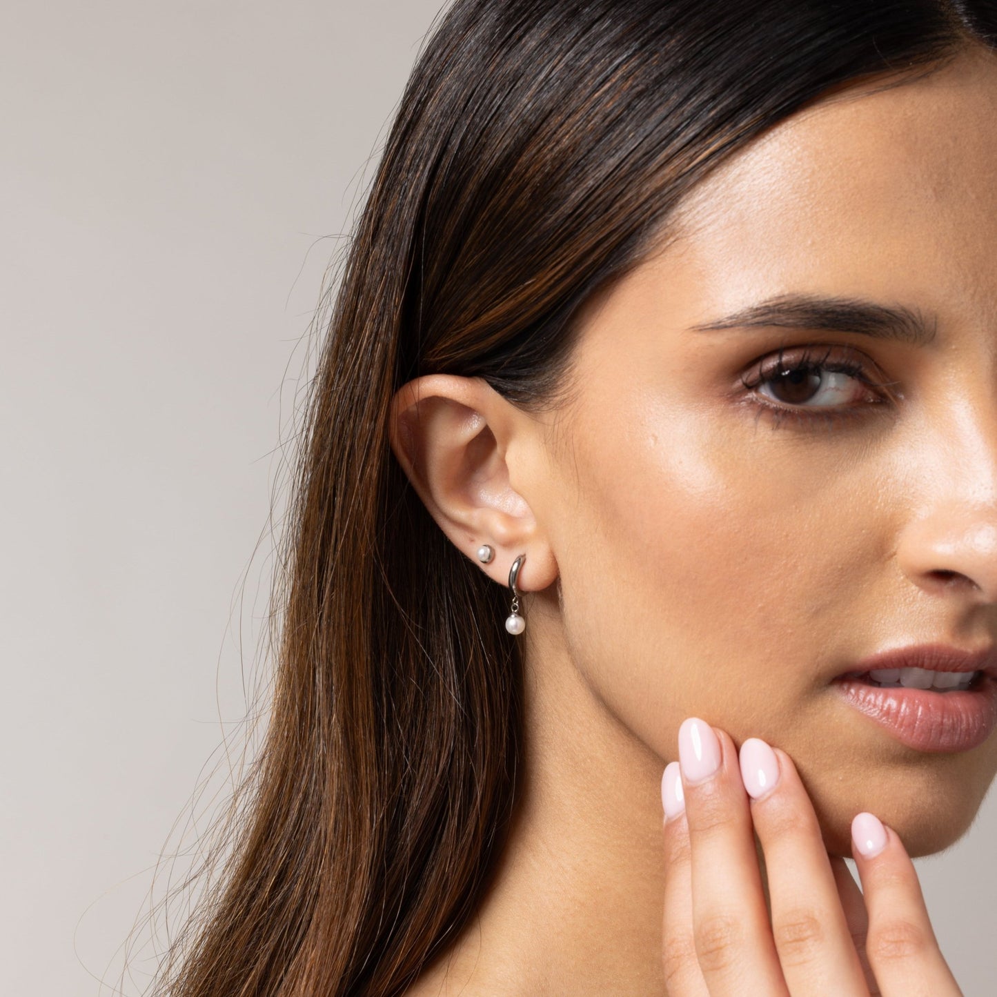 Ethereal Pearl Hoops in Silver — titanium — Rhokea