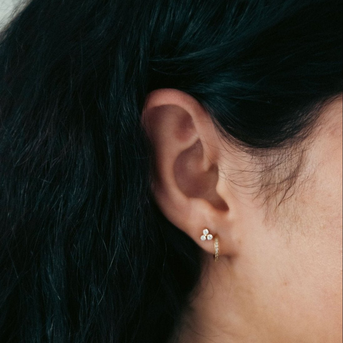 Mini Pave Hoop Huggies in Gold — titanium — Rhokea