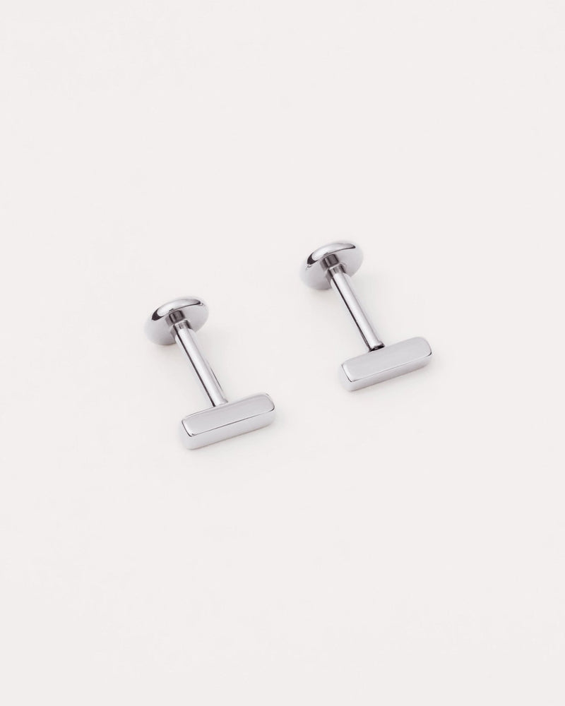 Minimal Bar Flat Back Studs in Silver — titanium — Rhokea
