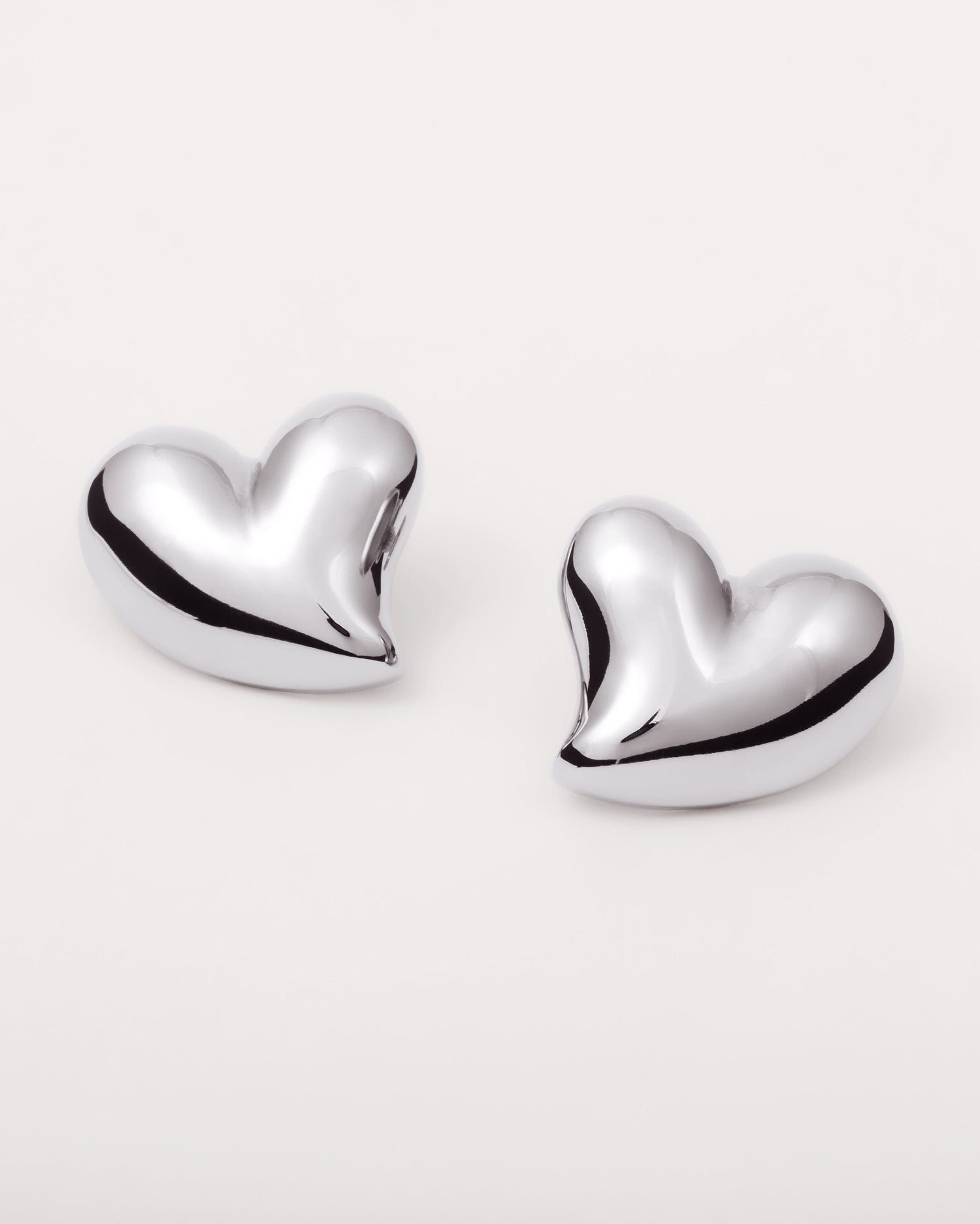 Chunky Heart Statement Stud Earrings in Silver — titanium — Rhokea