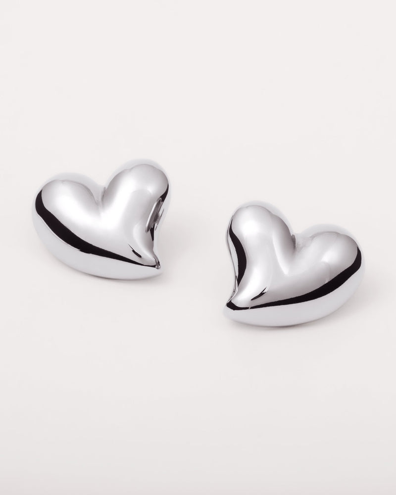 Chunky Heart Statement Stud Earrings in Silver — titanium — Rhokea