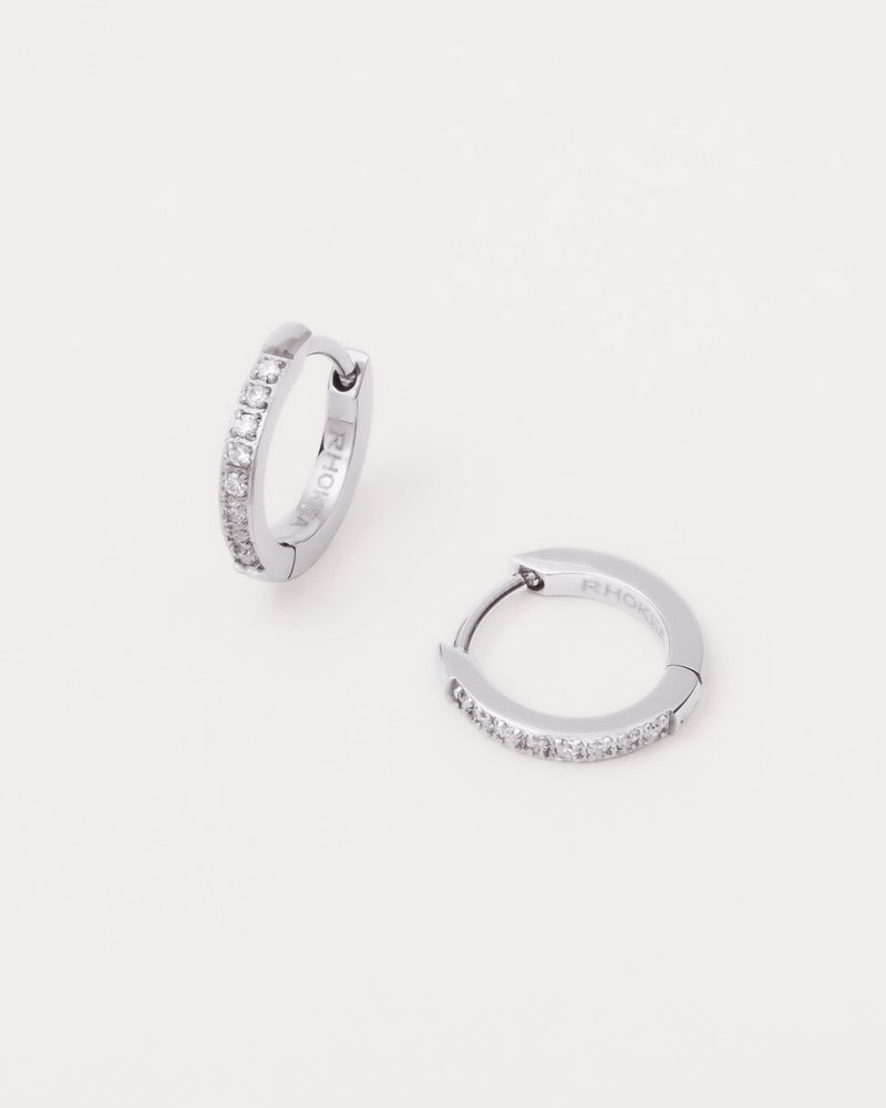 Mini Pavé Hoop Huggies in Silver — titanium — Rhokea