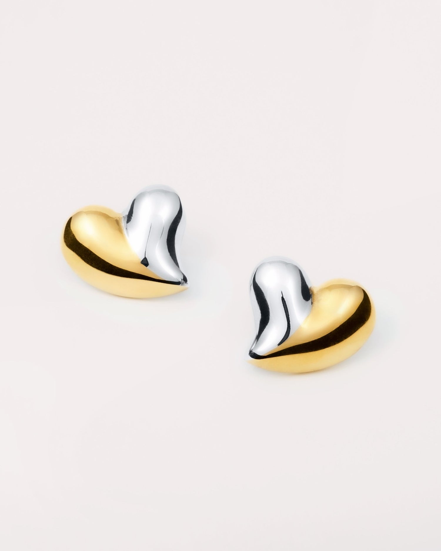 Chunky Heart Statement Stud Earrings in Two - Tone — titanium — Rhokea