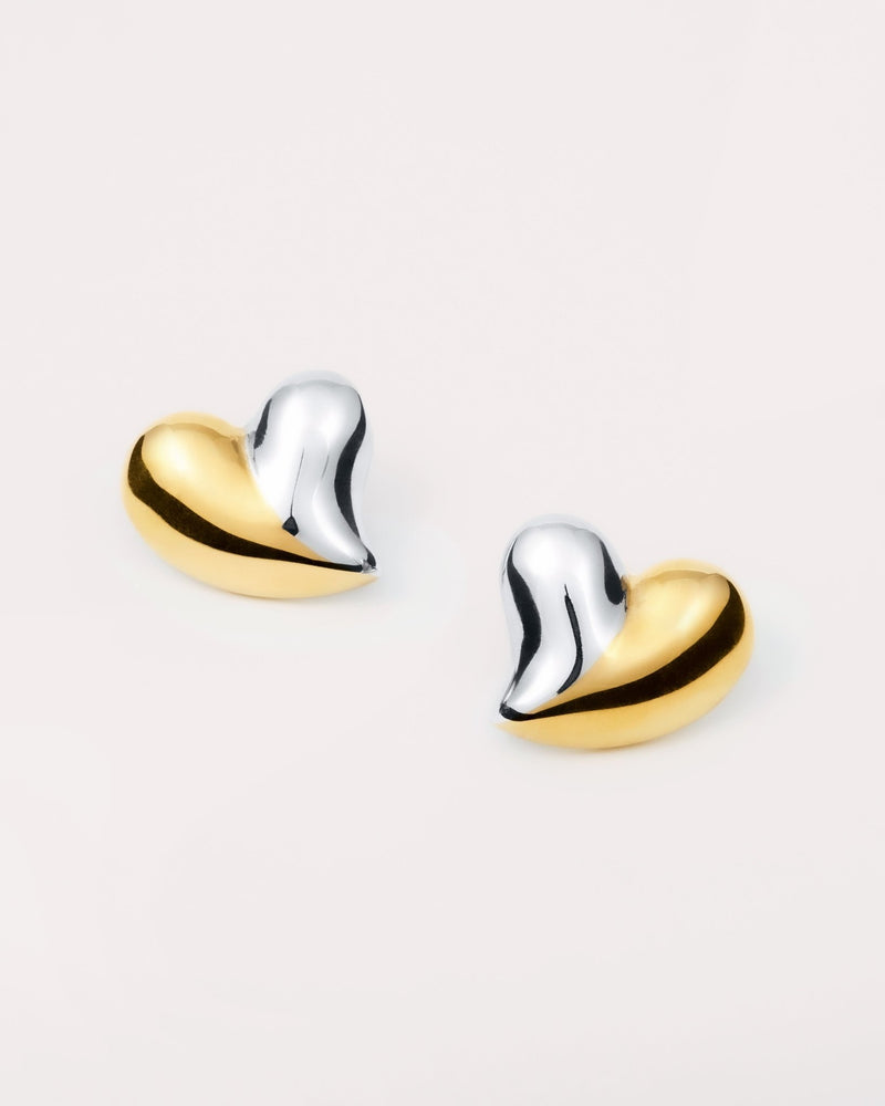 Chunky Heart Statement Stud Earrings in Two - Tone — titanium — Rhokea