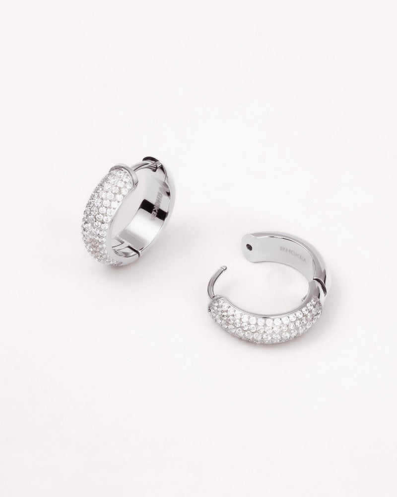 Bold Pavé Huggie Hoop Earrings in Silver — titanium — Rhokea