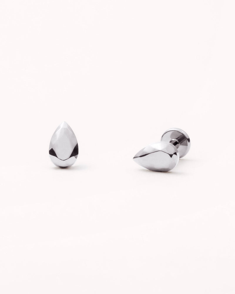 Teardrop Flat Back Stud in Silver — titanium — Rhokea