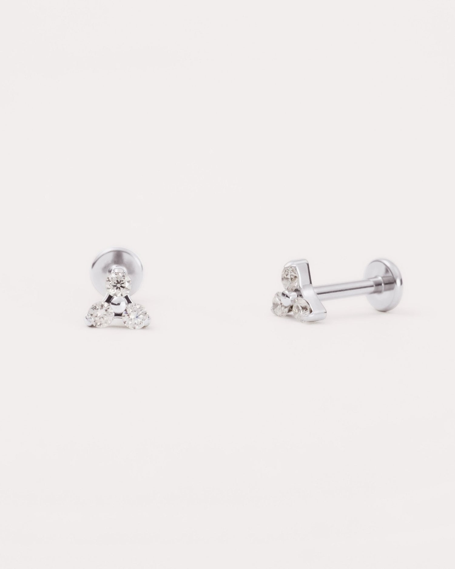 Trinity Solitaire Flat Back Studs in Silver — titanium — Rhokea