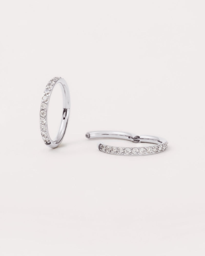 Pavé Piercing Hoop in Silver — titanium — Rhokea