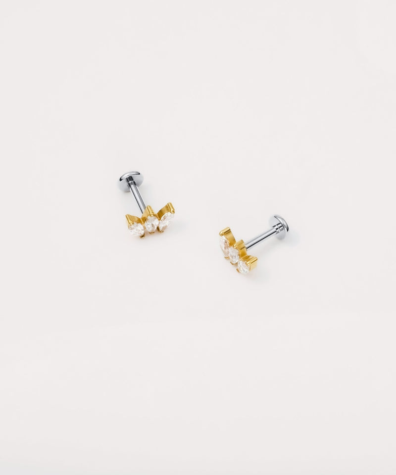 Trinity Marquise Flat Back Studs in Gold — titanium — Rhokea