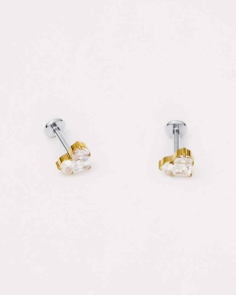 Crystal Heart Stud Earrings in Gold — titanium — Rhokea