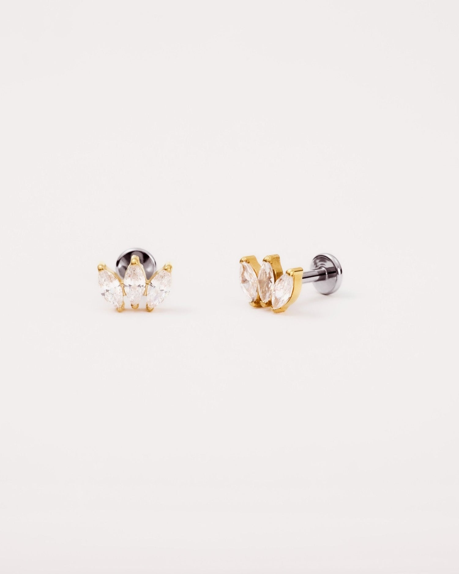 Trinity Marquise Flat Back Studs in Gold — titanium — Rhokea