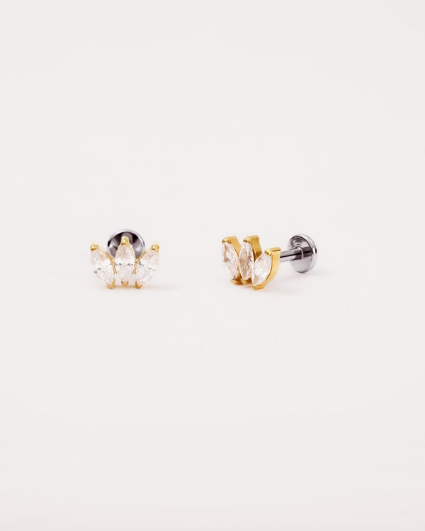 Trinity Marquise Flat Back Studs in Gold — titanium — Rhokea