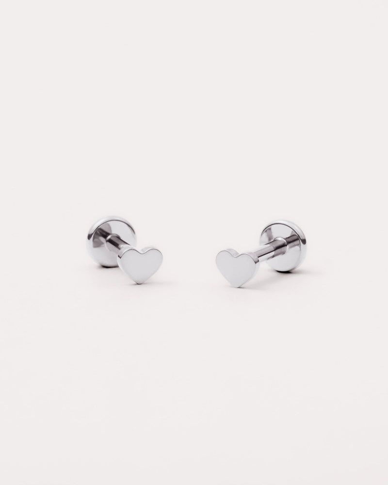 Pure Heart Flat Back Studs in Silver — titanium — Rhokea