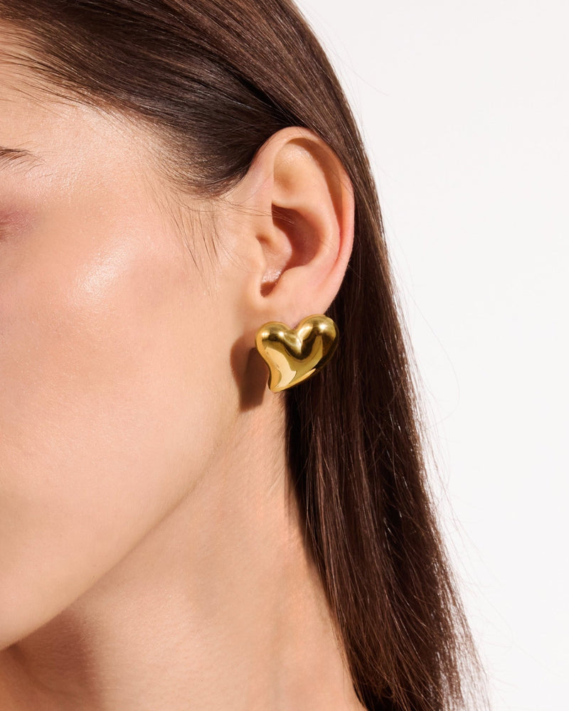 Chunky Heart Statement Stud Earrings in Gold — titanium — Rhokea