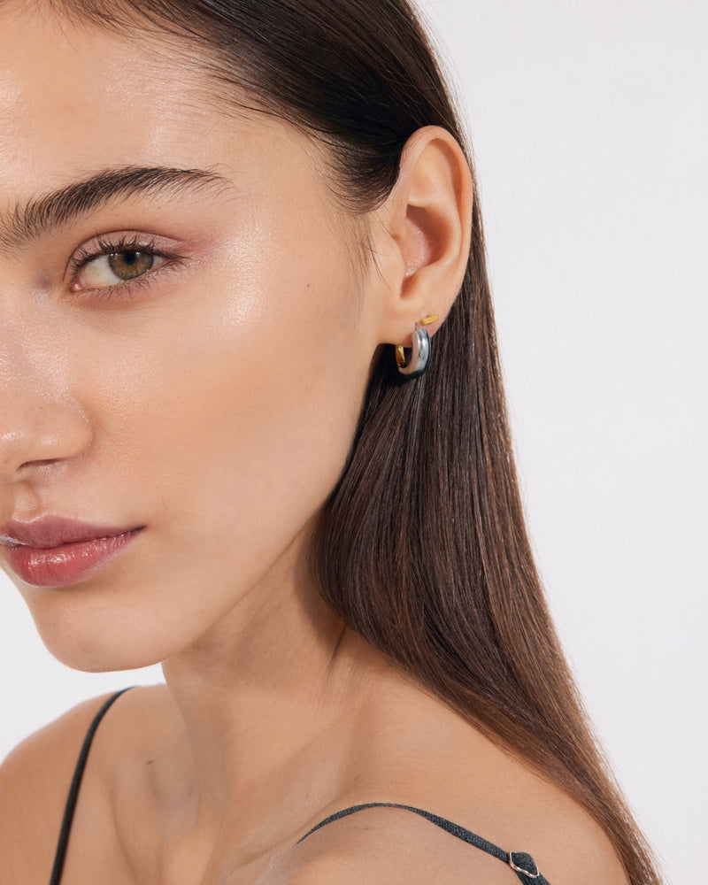 Reversible Two - Tone Hoop Huggies — titanium — Rhokea
