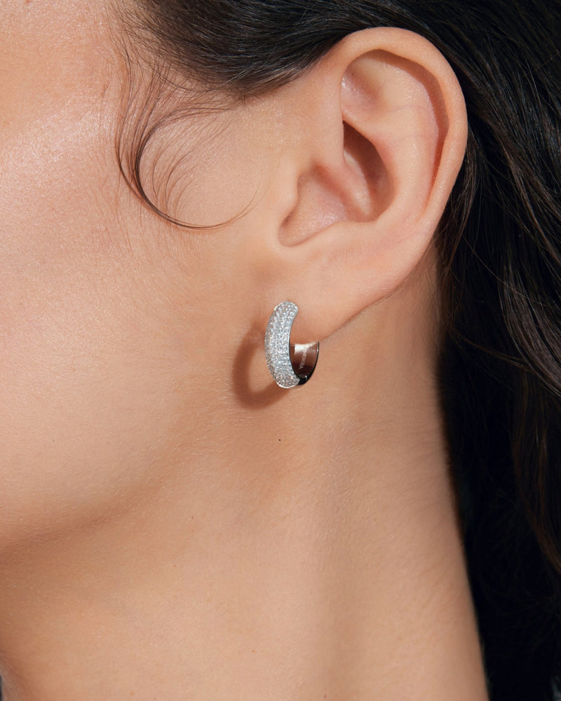 Bold Pavé Huggie Hoop Earrings in Silver — titanium — Rhokea