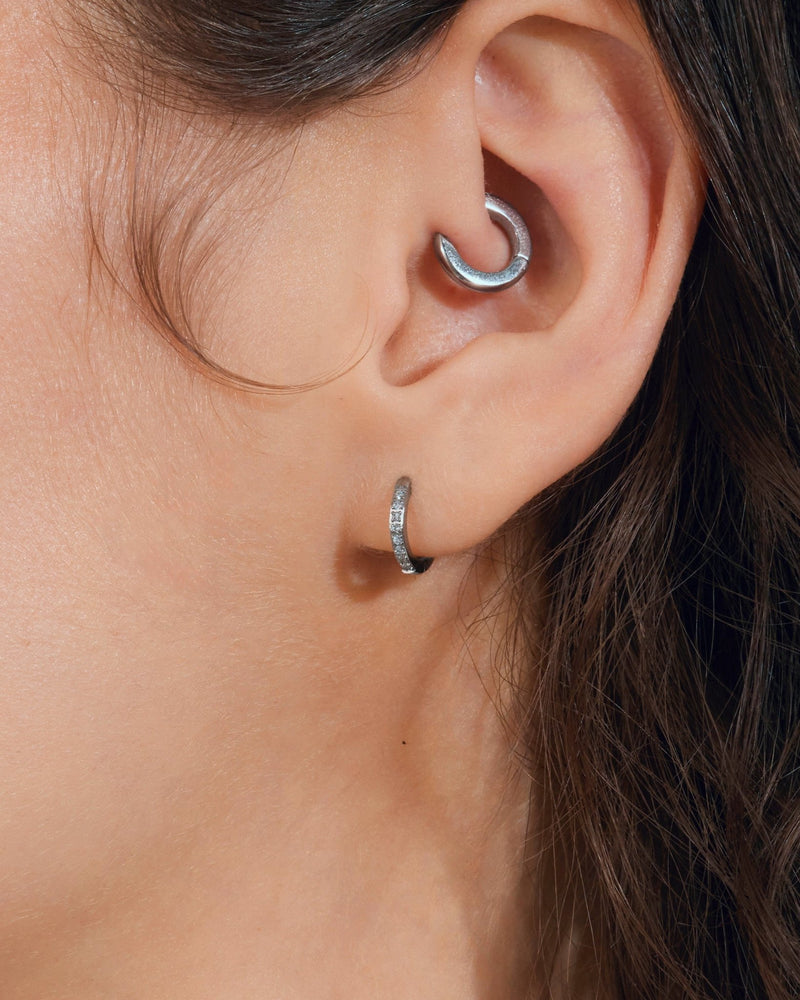 Mini Pavé Hoop Huggies in Silver — titanium — Rhokea