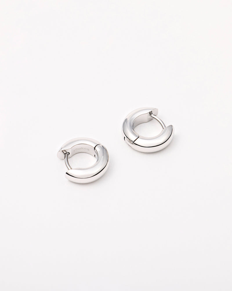 Small Bold Huggie Hoops in Silver