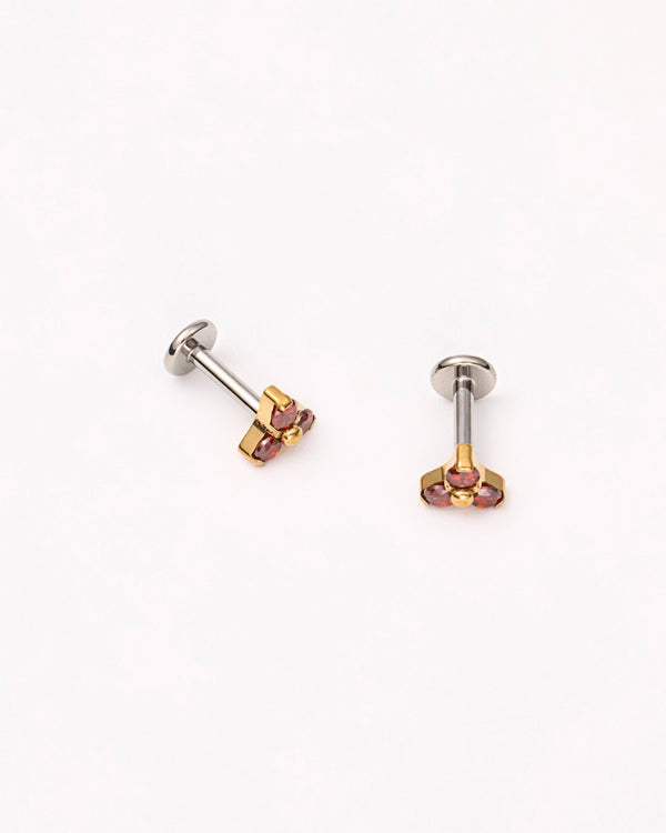 Ruby Trinity Solitaire Flat Back Studs in Gold — titanium — rhokea