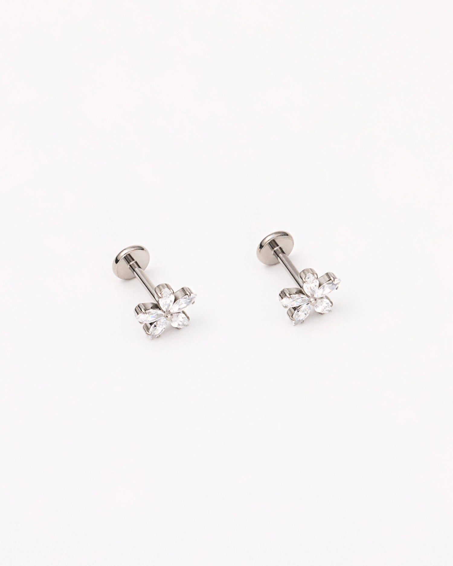 Flower Flat Back Studs in Silver — titanium — rhokea