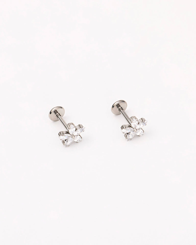Flower Flat Back Studs in Silver — titanium — rhokea