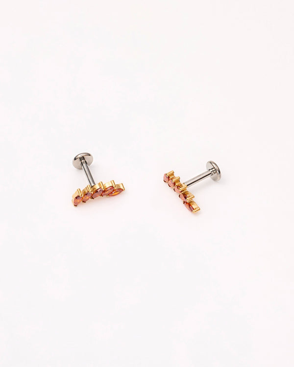 Ruby Quintet Marquise Flat Back Studs in Gold — titanium — rhokea