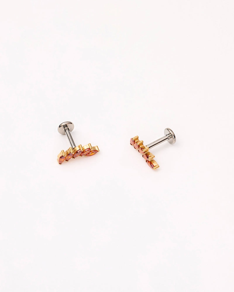 Ruby Quintet Marquise Flat Back Studs in Gold — titanium — rhokea
