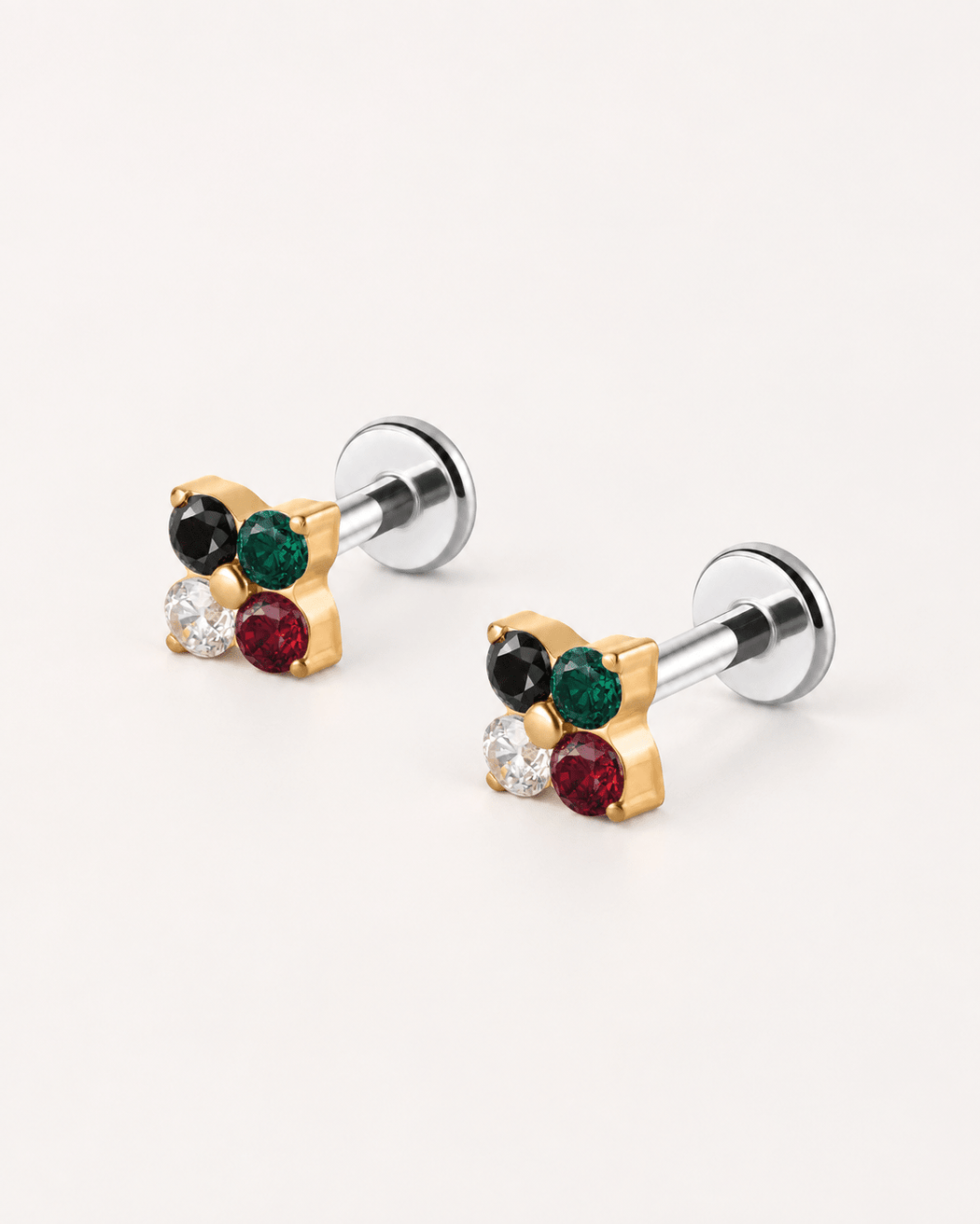 Palestine Quartet Cluster Flat Back Studs in Gold — titanium — rhokea