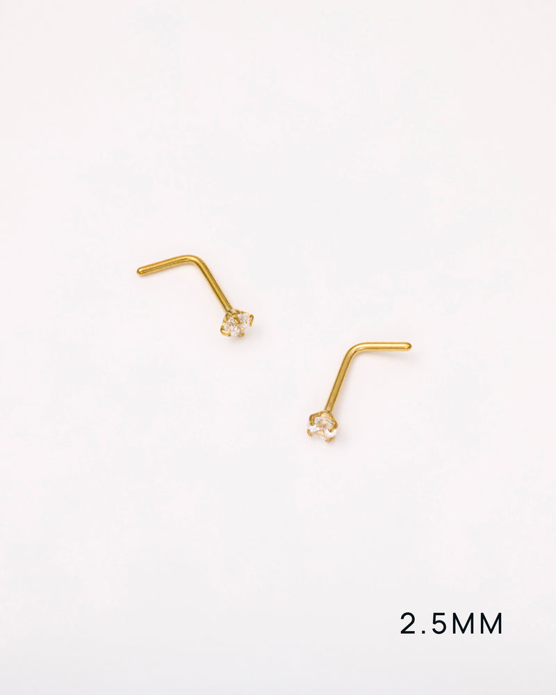 L-Shape Solitaire Nose Studs in Gold