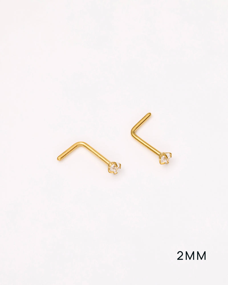 L-Shape Solitaire Nose Studs in Gold