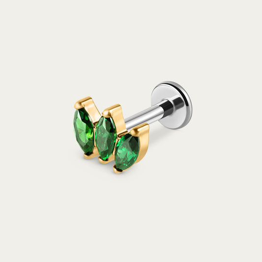 Emerald Trinity Marquise Stud in Gold