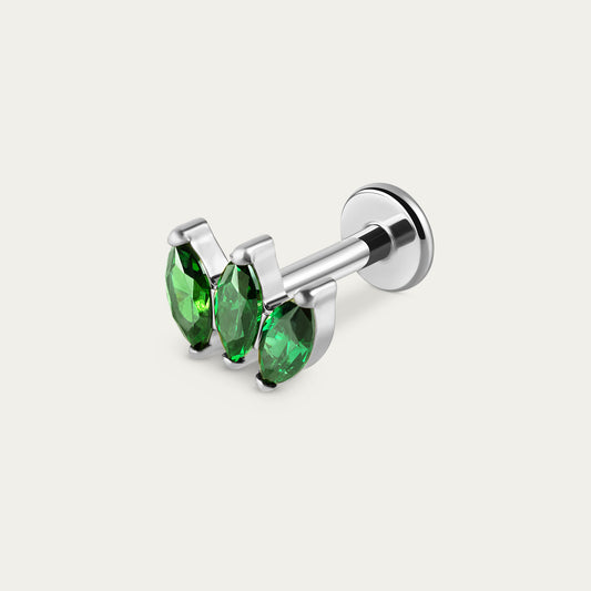 Emerald Trinity Marquise Stud in Silver