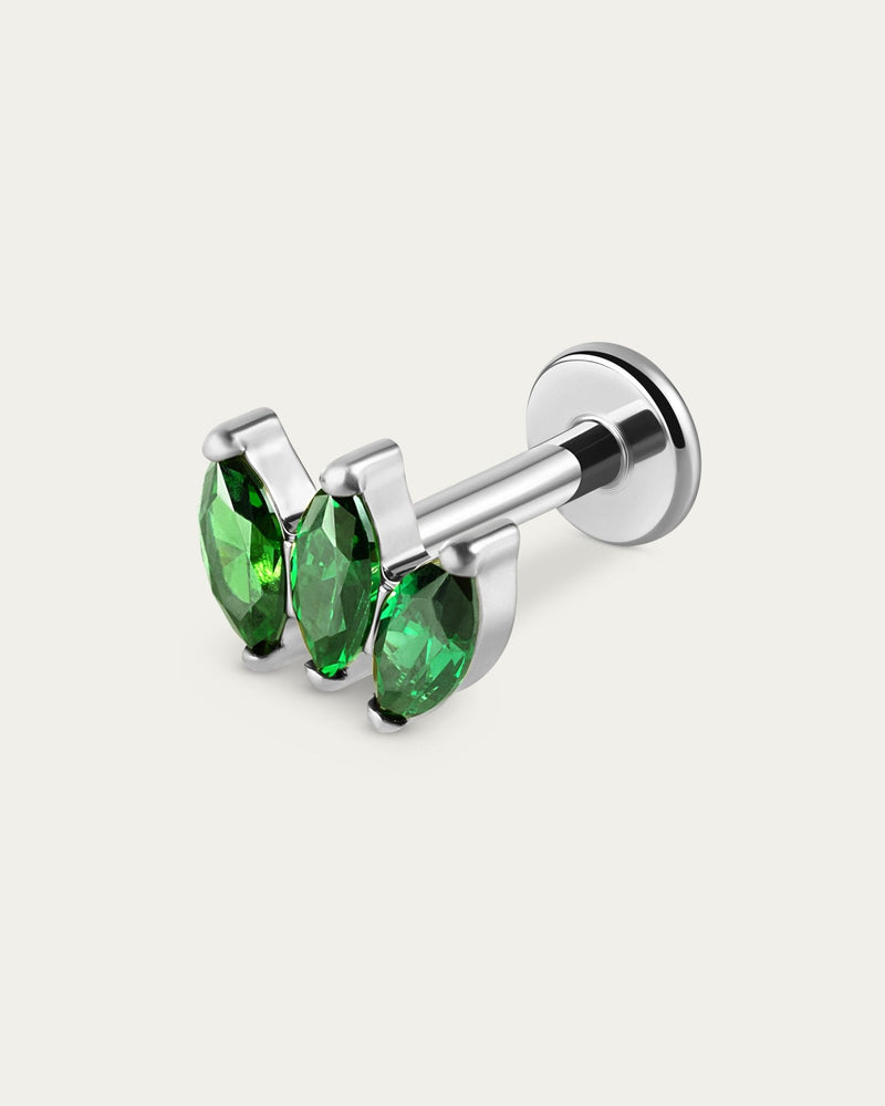 Emerald Trinity Marquise Stud in Silver — titanium — Rhokea