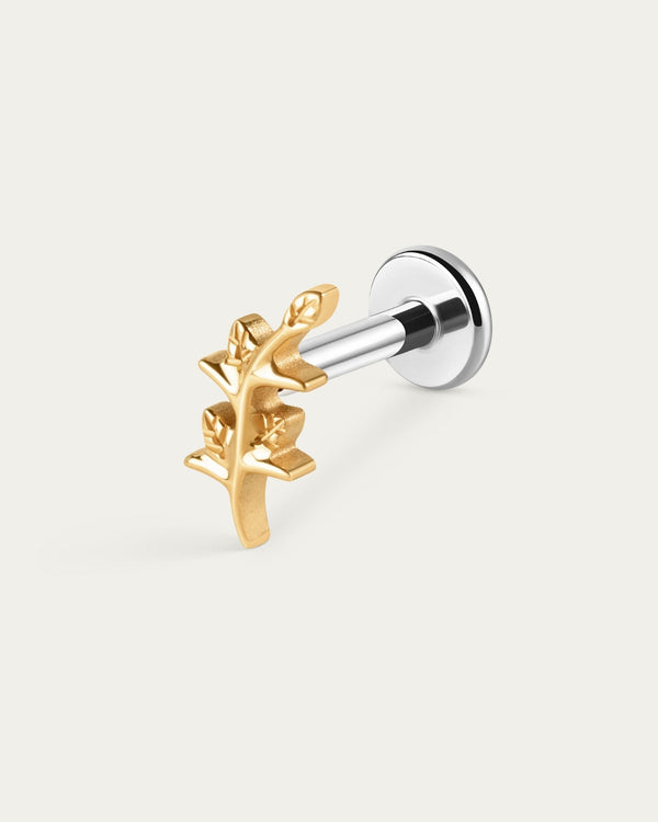 Botanic Leaf Stud in Gold — titanium — Rhokea