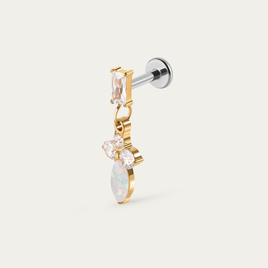 Opal Baguette Drop Stud in Gold