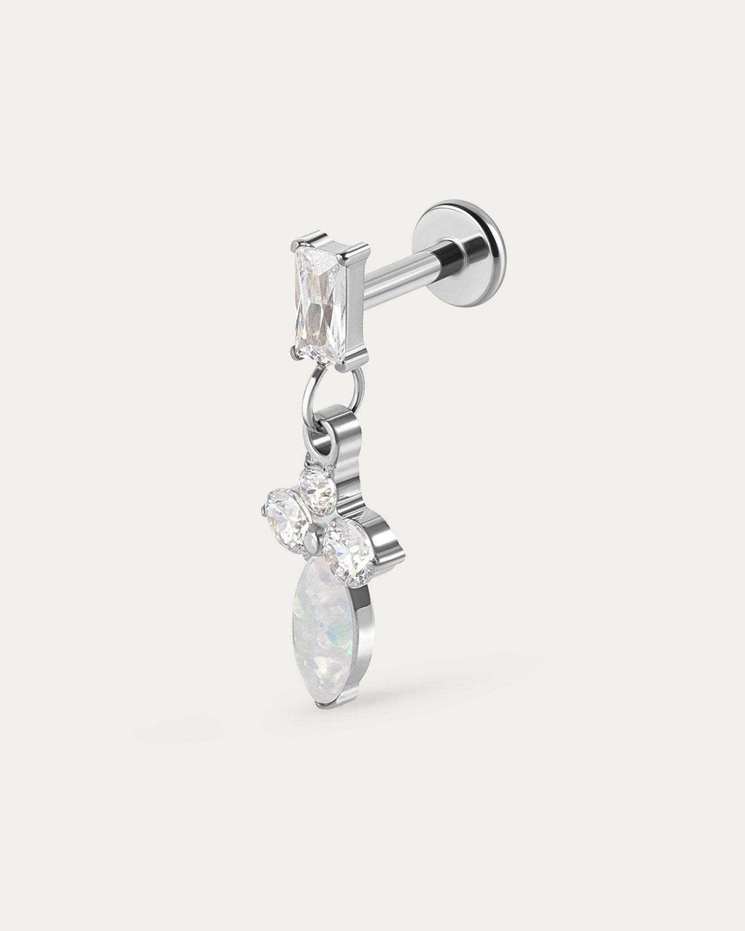Opal Baguette Drop Stud in Silver — titanium — Rhokea
