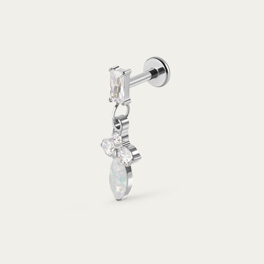 Opal Baguette Drop Stud in Silver