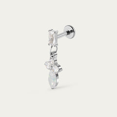 Opal Baguette Drop Stud in Silver