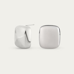 Linear Square Stud Earrings in Silver