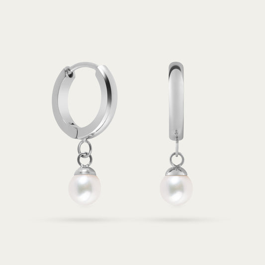Ethereal Pearl Hoops in Silver