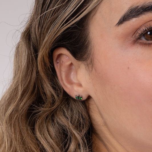 Emerald Trinity Marquise Stud in Silver