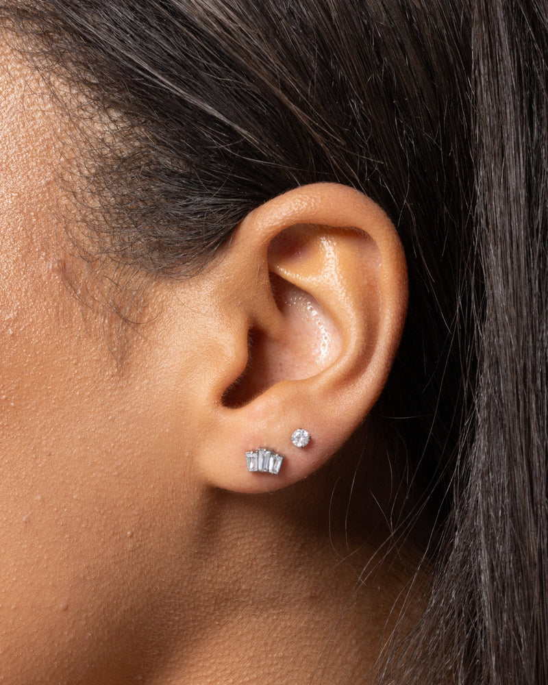 Trinity Baguette Stud in Silver — titanium — Rhokea