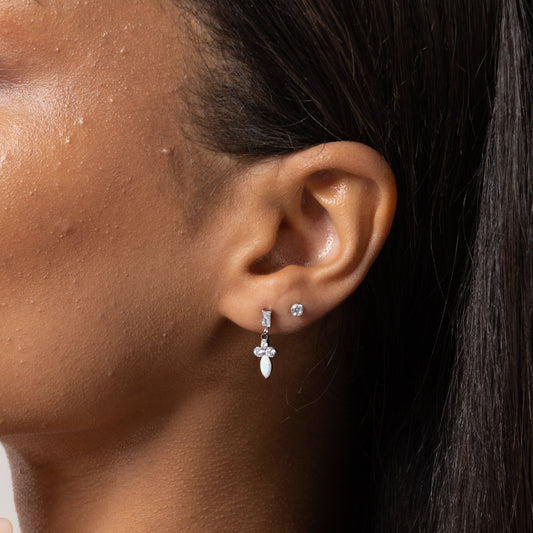Opal Baguette Drop Stud in Silver